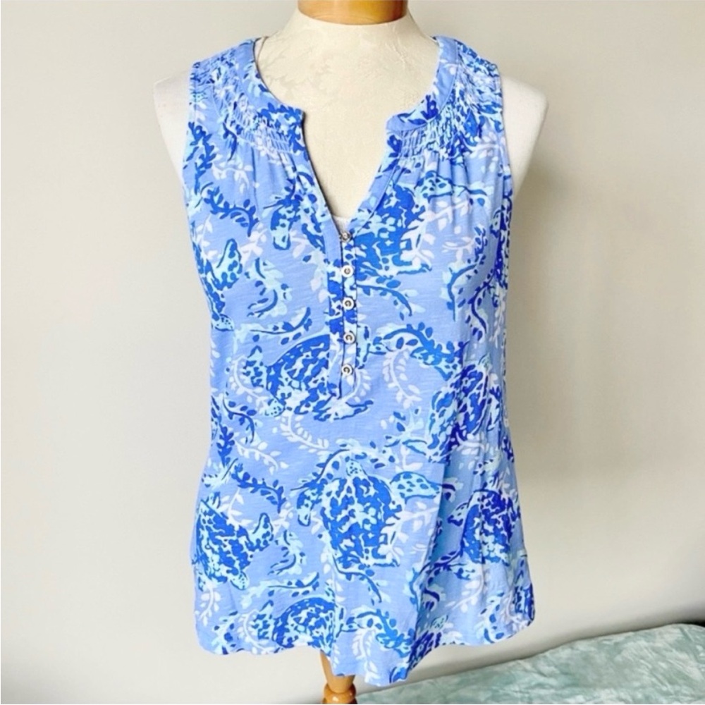 Lilly Pulitzer Essie Sleeveless Top Blue Peri Turtley Awesome Size Small